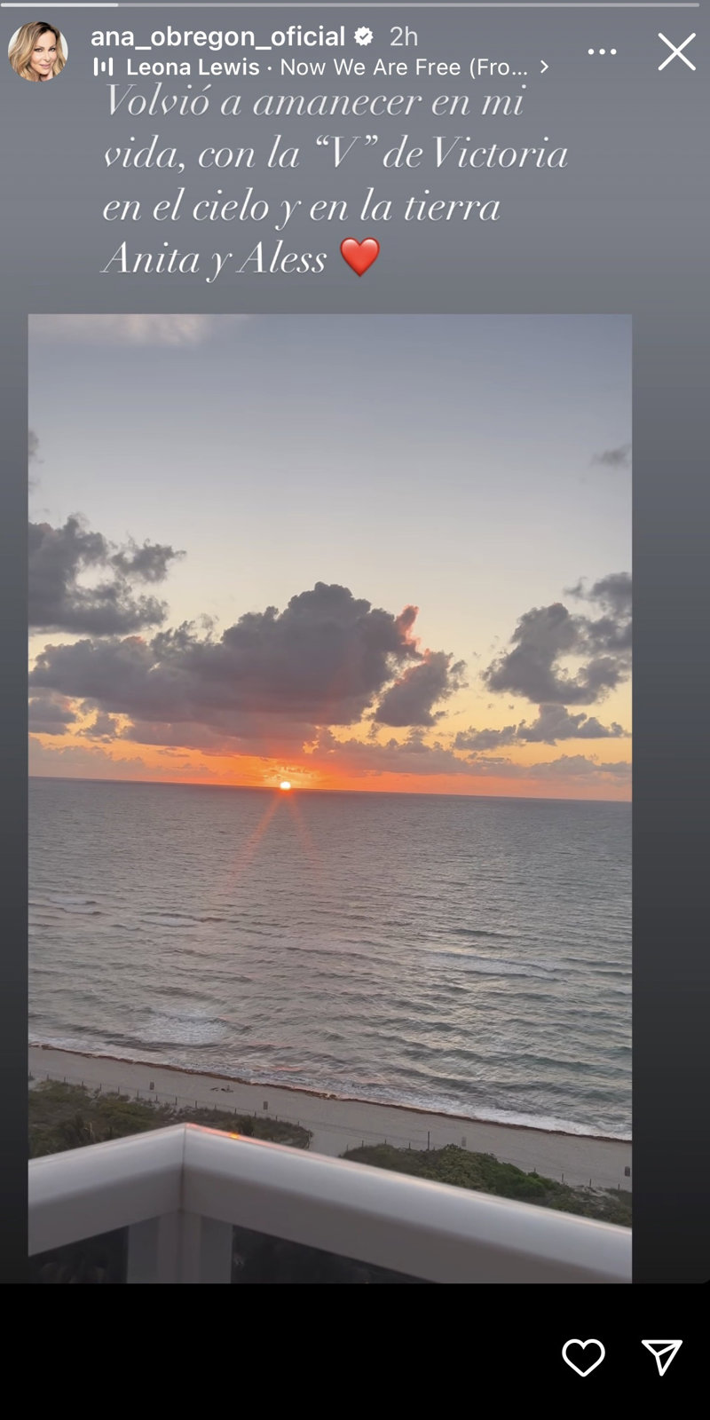Historia compartida por Ana Obregón en Instagram