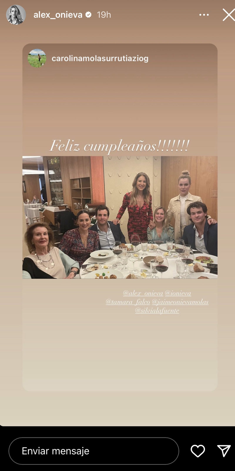 Imagen de la celebración familiar compartida por Alejandra Onieva en Instagram