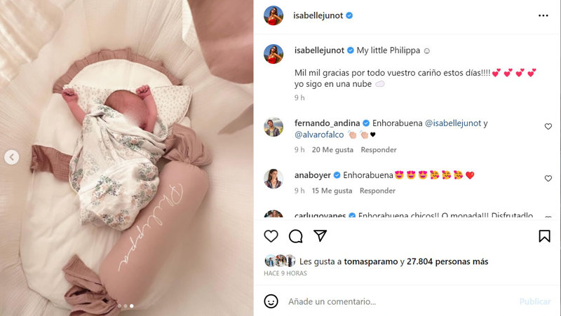 Isabelle Junot ha presentado a su hija recién nacida, Philippa