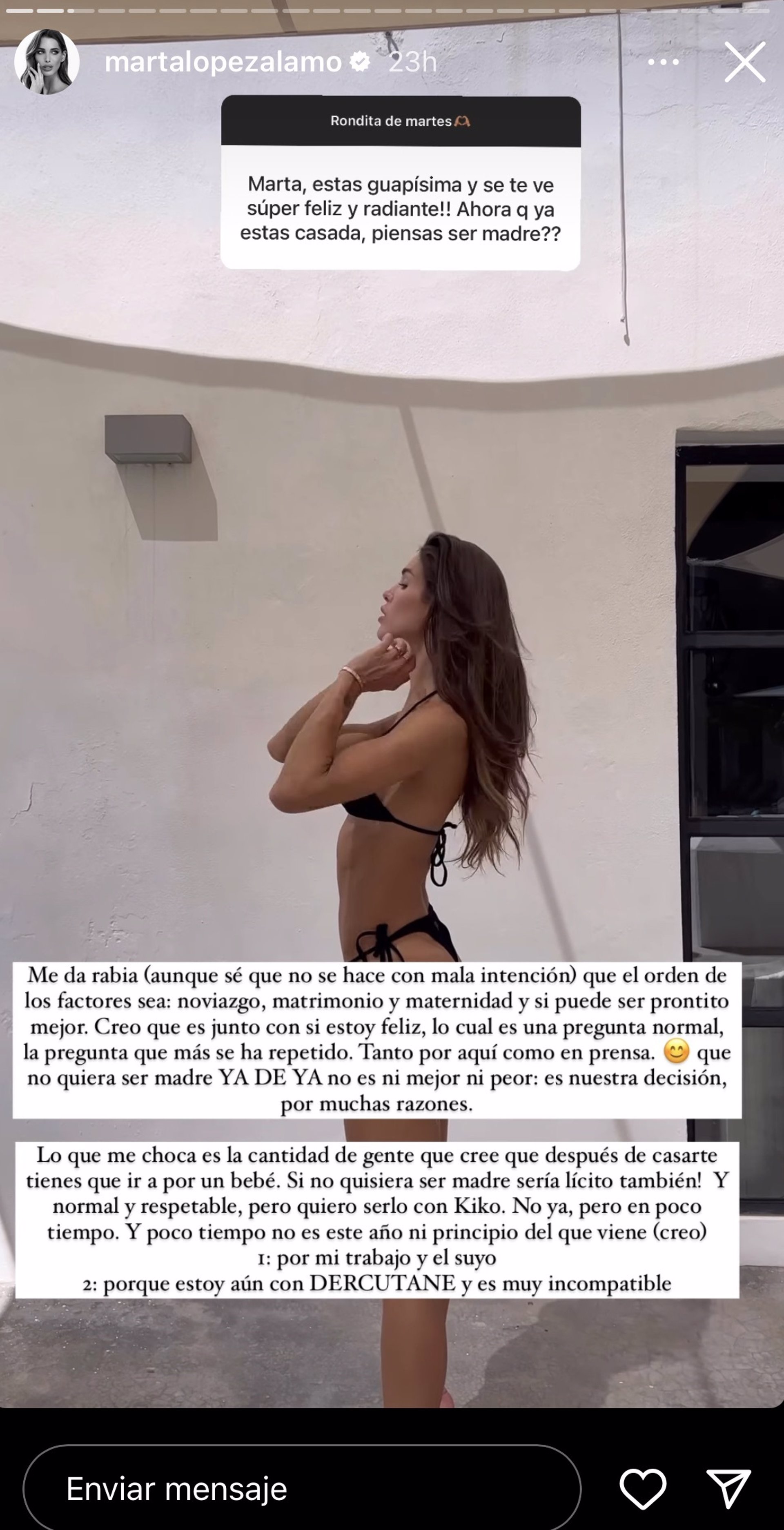 Marta López ha respondido tajante a las preguntas sobre su posible maternidad