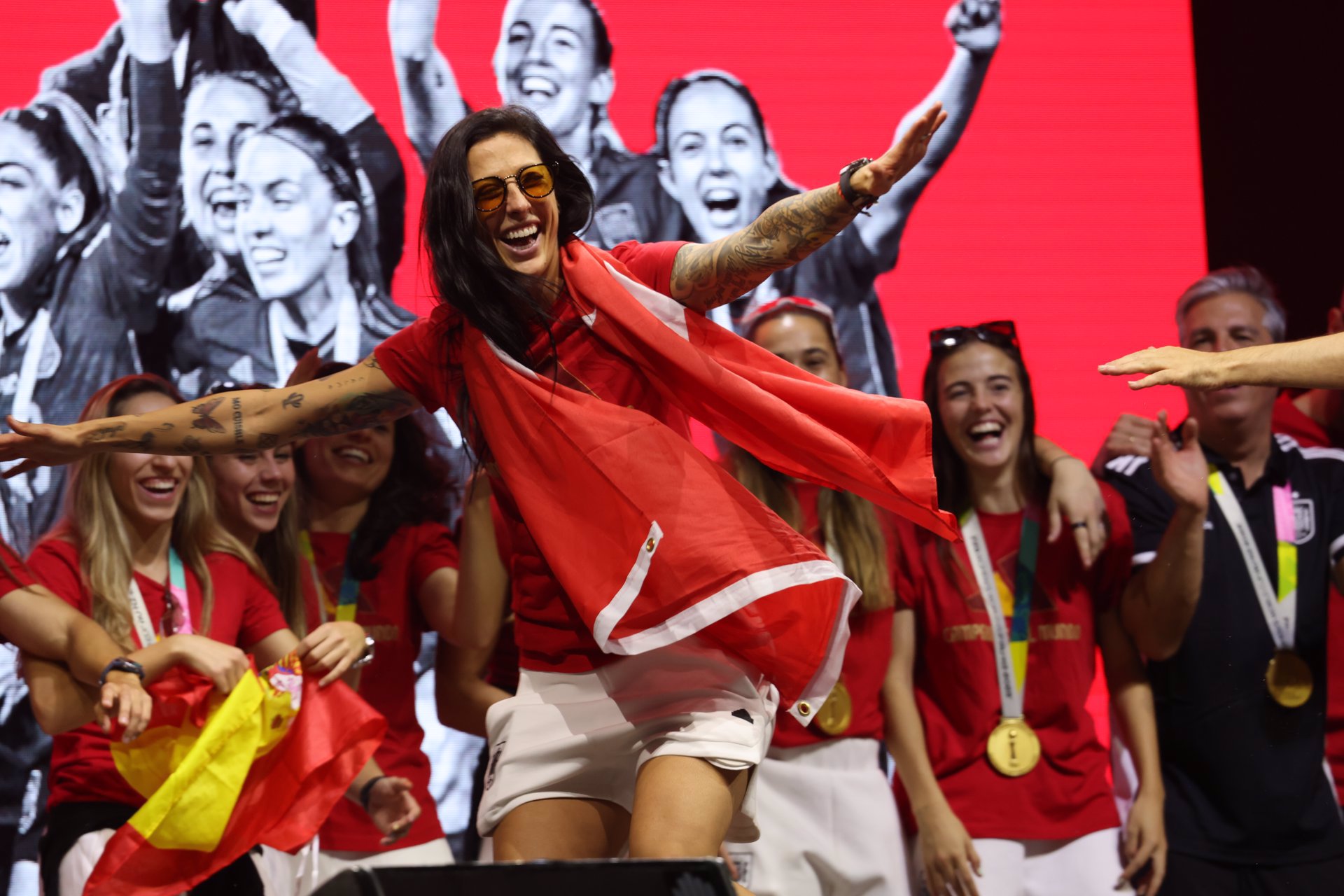 Jenni Hermoso, pletórica en la celebración del Mundial