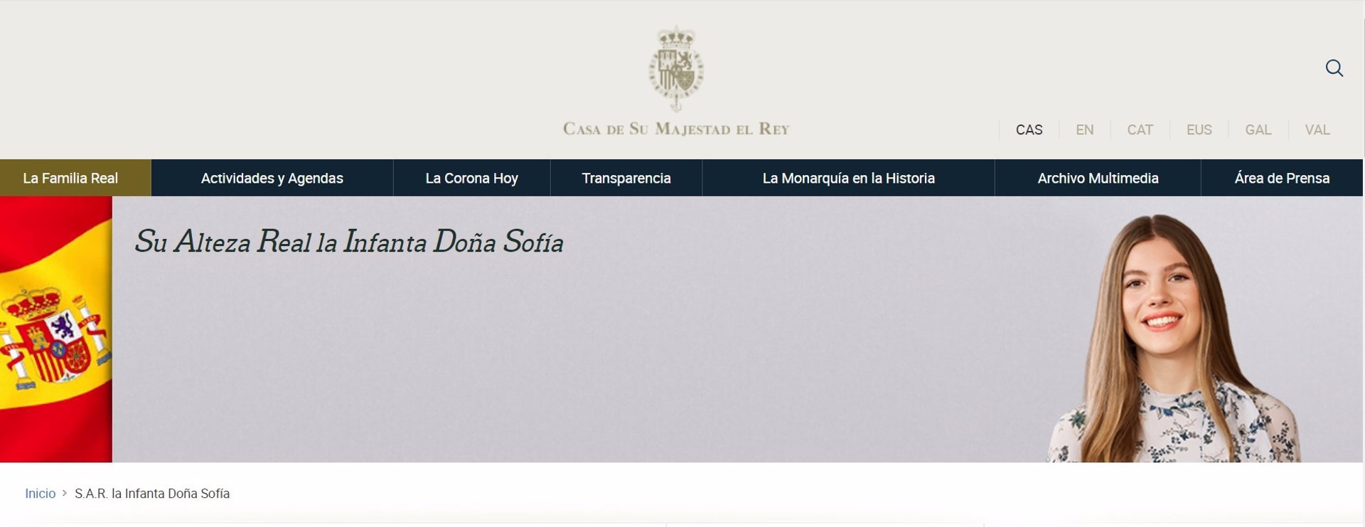 Perfil de la Infanta Sofía en la web de Casa Real