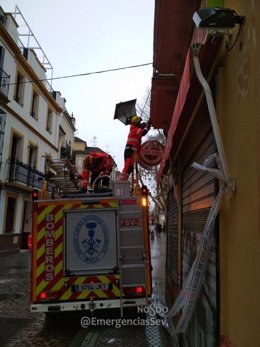 Incidencias por el temporal de viento y lluvia en Sevilla capital