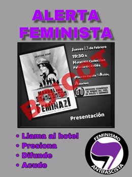 Cartel contra la presentación de un libro de Cristina Seguí en Avilés