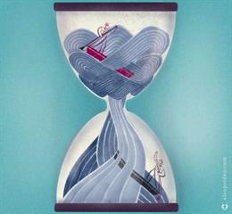 Ilustración artística de un gondolero atrapado en una superposición cuántica de flujos de tiempo.