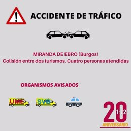 Gráfico elaborado por el 112 de CyL sobre el accidente en Miranda de Ebro (Burgos)