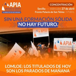 La Asociación de Profesores de Instituto de Andalucía se concentra este miércoles en Sevilla en rechazo a la Lomloe.