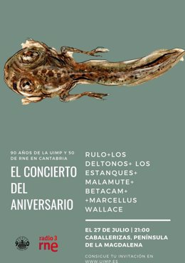 Cartel del concierto aniversario de la UIMP y RNE Cantabria del día 27 de julio en La Magdalena