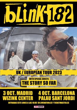 Cartel de los conciertos de Blink-182 en España en 2023