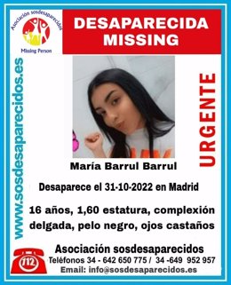 Buscan a una chica de 16 años desaparecida hace 17 días en Madrid