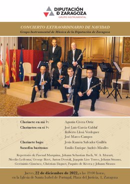 Cartel concierto de Navidad del grupo instrumental de la Diputación Provincial de Zaragoza (DPZ).