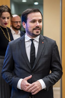 El ministre de Consum, Alberto Garzón, durant l'acte institucional Drets per a créixer sans i lliures, en el Ministeri de Consum, a 15 de març de 2023, a Madrid (Espanya). 