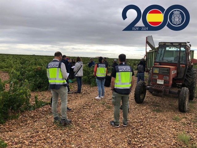 Un momento de la intervención de la Policía en el viñedo donde trabajaban los ciudadanos rumanos.