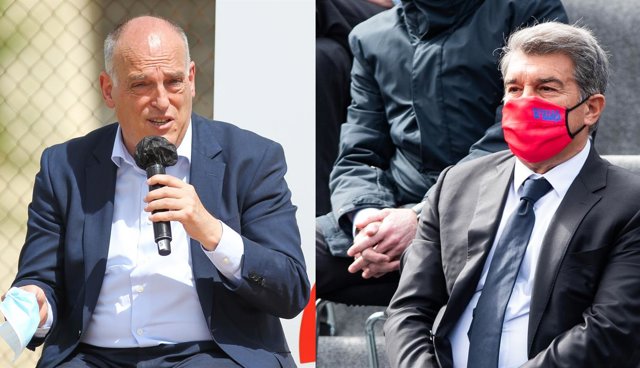 Archivo - El presidente de LaLiga, Javier Tebas, y el presidente del FC Barcelona, Joan Laporta, en distintos actos