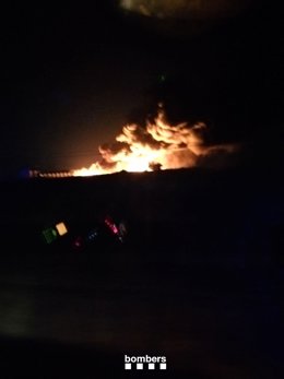 El fuego, localizado en el exterior de una nave de Lleida, ha quemado más de 15.000 palés