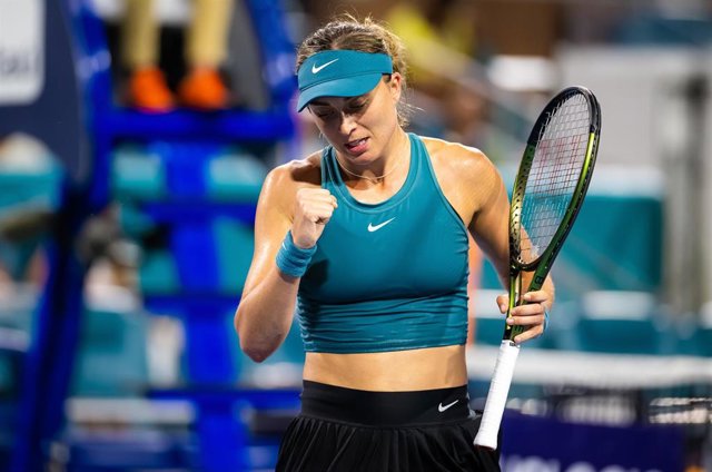 Paula Badosa of Spain in action during the third round of the 2023 Miami Open WTA 1000 tennis tournament