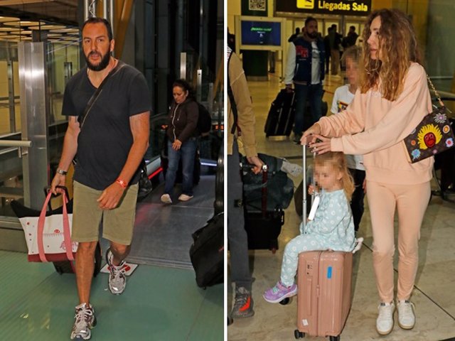 Borja Thyssen y Blanca Cuesta, a su llegada a Madrid con sus hijos tras disfrutar de sus vacaciones de Semana Santa