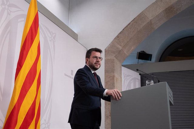 El presidente de la Generalitat, Pere Aragonès, en rueda de prensa este martes.