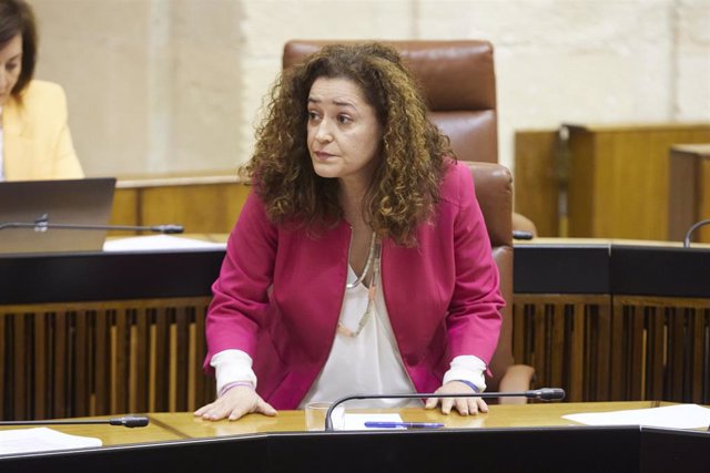 La portavoz del Grupo Por Andalucía, Inmaculada Nieto, realiza pregunta de control al presidente de la Junta de Andalucía, Juanma Moreno, durante la segunda jornada del Pleno del Parlamento andaluz en el Parlamento de Andalucía.