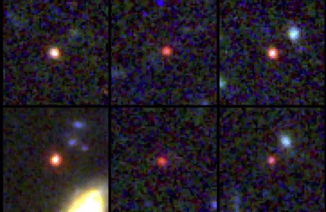 Imágenes de seis candidatas a galaxias masivas, vistas entre 500 y 800 millones de años después del Big Bang.
