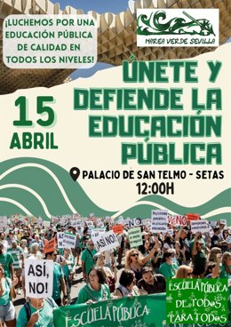 Cartel de la movilización de Marea Verde en Sevilla en defensa de la educación pública