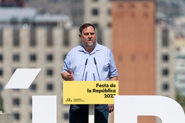 El presidente de ERC, Oriol Junqueras, este sábado durante la 'Festa de la República' en Barcelona
