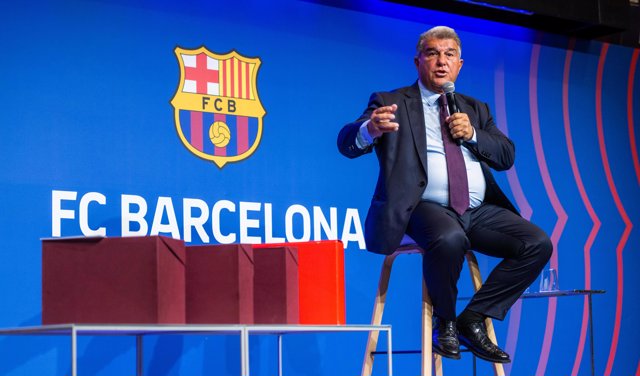 El presidente del FC Barcelona, Joan Laporta, en su comparecencia por el 'caso Negreira'