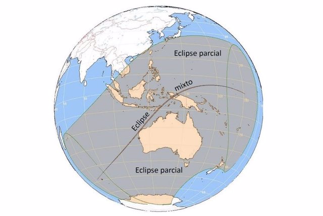 Trayectoria del eclipse solar mixto del 20 de abril de 2023