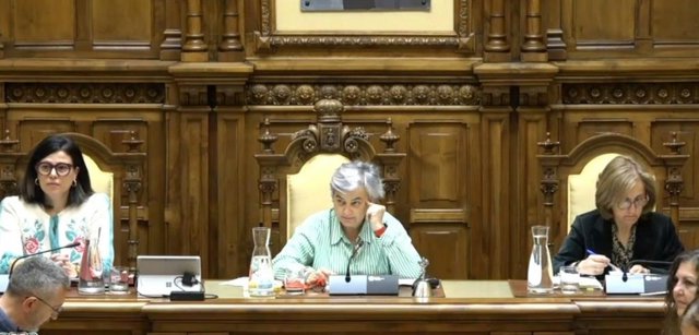 La alcaldesa de Gijón, Ana González (en el centro), durante el Pleno Municipal de Gijón