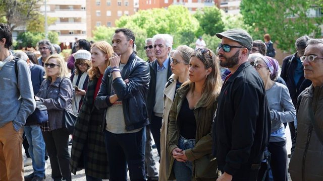 El candidato a la Alcaldía por Podemos, Roberto Sotomayor en la concentración contra la especulación urbanística en los terrenos de la cárcel de Carabanchel.