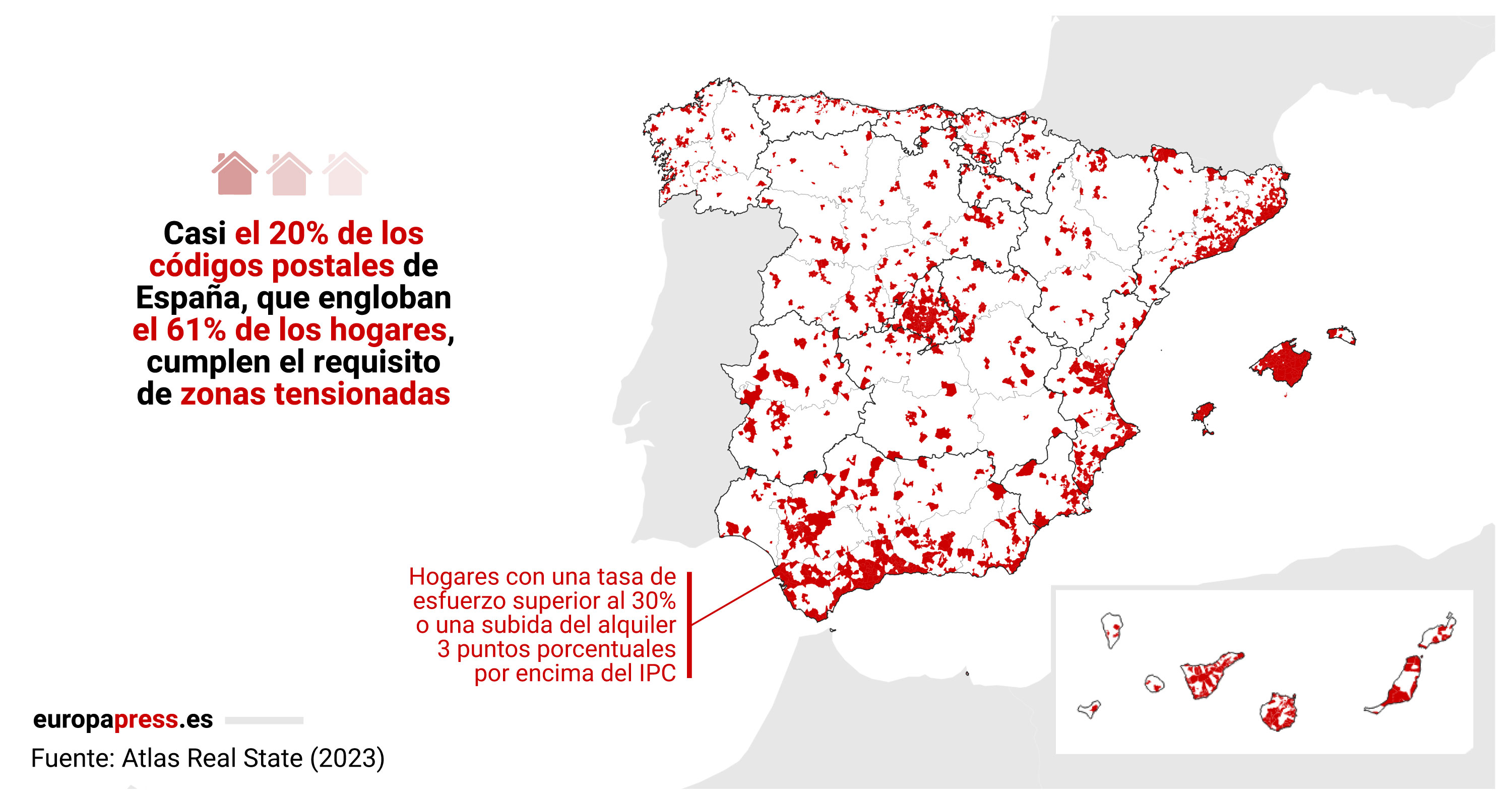 Mapa con zonas tensionadas en España
