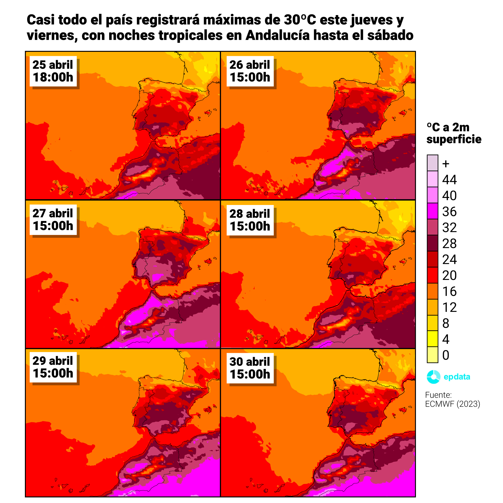 Mapas con la evolución de las temperaturas en España durante la última semana de abril