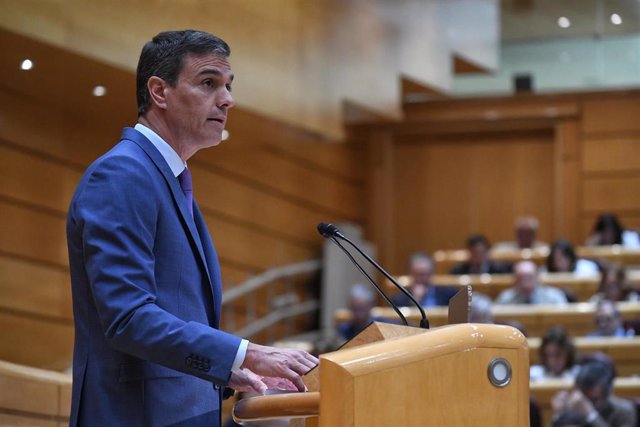 El presidente del Gobierno, Pedro Sánchez, este martes en el Senado.