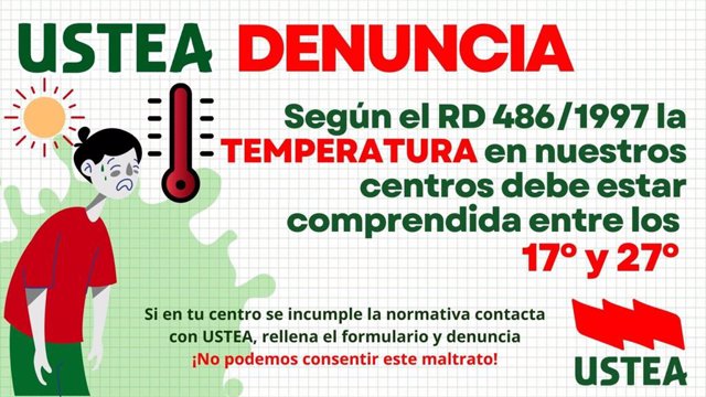 Campaña de Ustea para reclamar a la Junta medidas para combatir las altas temperaturas en los colegios.