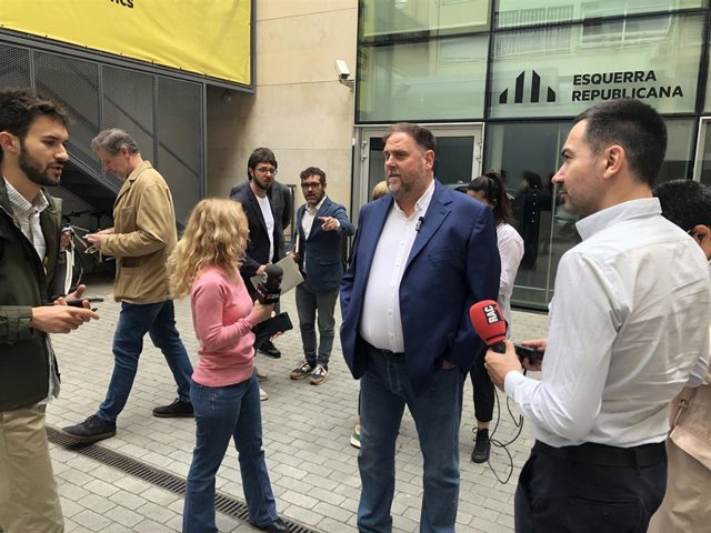 El líder de ERC, Oriol Junqueras, en declaraciones a la prensa este miércoles.