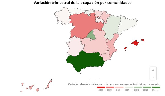 Variación trimestral de la ocupación por comunidades autónomas
