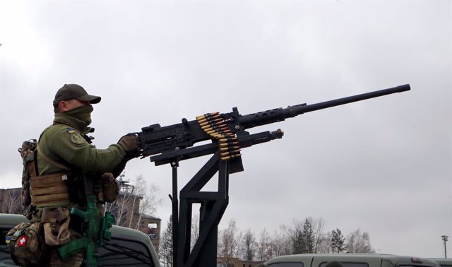 Un militar ucraïnès a Hostómel (Ucraïna)