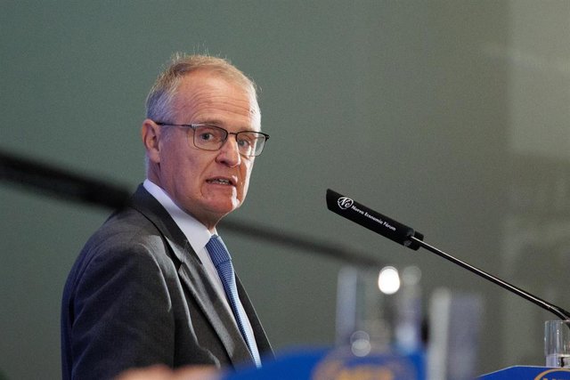 El candidato del PP a la Presidencia del Principado de Asturias, Diego Canga, durante un desayuno informativo de Fórum Europa, organizado por Nueva Economía Fórum, en el Hotel Mandarían Oriental Ritz, a 3 de mayo de 2023, en Madrid (España).