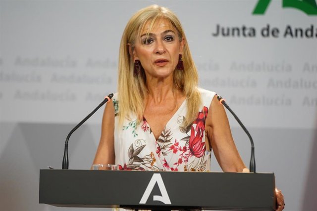 La consejera de Desarrollo Educativo y Formación Profesional, Patricia del Pozo , en la rueda de prensa posterior al Consejo de Gobierno andaluz en el Palacio de San Telmo, a 09 de mayo de 2023 en Sevilla (Andalucía, España).Como cada martes, el Consejo d