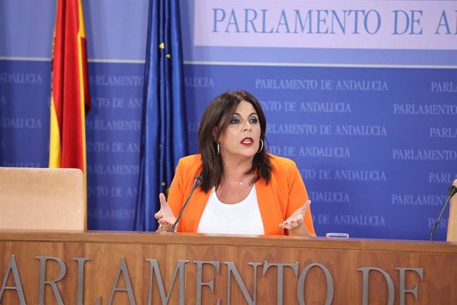 La portavoz parlamentaria del PSOE-A, Ángeles Férriz, en rueda de prensa.