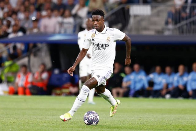 El delantero brasileño del Real Madrid Vinicius Junior en el partido contra el Manchester City en el Santiago Bernabéu de Liga de Campeones.