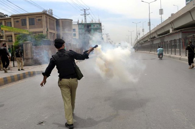Protestas por la detención del ex primer ministro Imran Jan en Peshawar, Pakistán