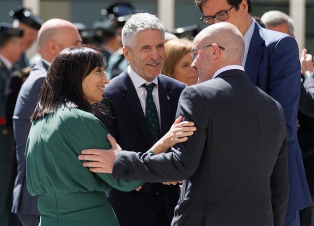 Archivo - La nueva directora de la Guardia Civil, Mercedes González; el ministro del Interior, Fernando Grande-Marlaska, y el nuevo delegado del Gobierno en la Comunidad de Madrid, Francisco Martín 