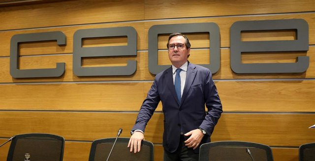 El presidente de CEOE, Antonio Garamendi, en la presentación del estudio del IEE sobre la reforma de las pensiones.
