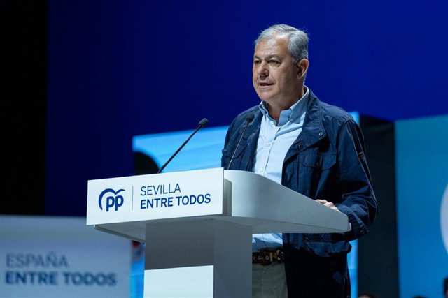 El candidato del PP a la Acaldía de Sevilla, José Luis Sanz, en el acto electoral del Auditorio Cartuja Center celebrado este pasado 20 de mayo.