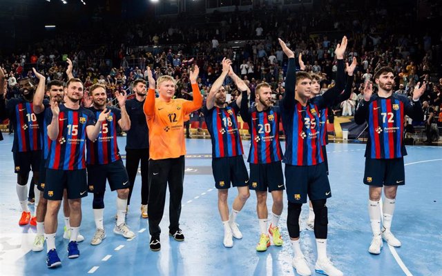El Barça de balonmano celebra la clasificación para la Final Four de la Champions de balonmano