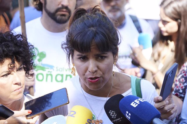 La exparlamentaria por el Grupo Parlamentario Adelante Andalucía, Teresa Rodríguez, atiende a los medios de comunicación