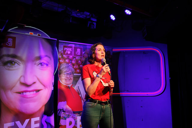 La candidata del PSOE a la Alcaldía de Madrid, Reyes Maroto, interviene durante la fiesta mitin de cierre de campaña del PSOE Madrid en el Tempo Club, situado en el distrito de Moncloa-Aravaca, a 26 de mayo de 2023, en Madrid (España)