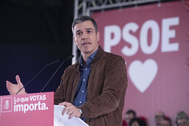El secretari general del PSOE i president del Govern d'Espanya, Pedro Sánchez, intervé durant un acte de campanya en el Recinte Firal, a 24 de maig de 2023, a Gijón, Astúries