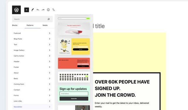 Interfaz de las 'newsletters' de WordPress